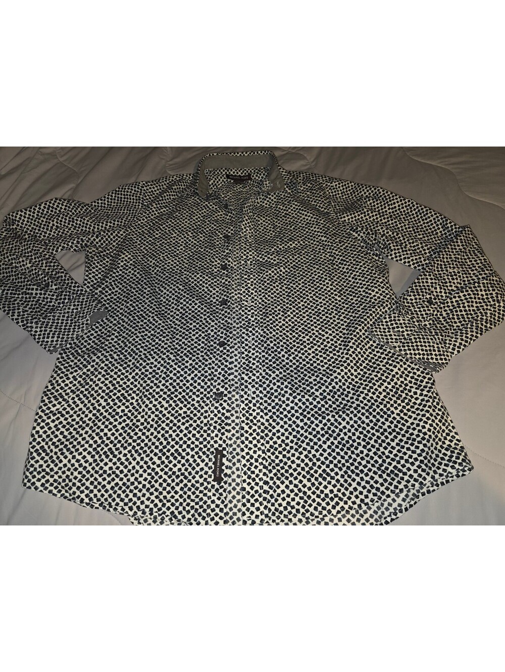 Michael Kors Slim Fit Shirt Men Black White Cotton MK Monogram Logo Button Up- M